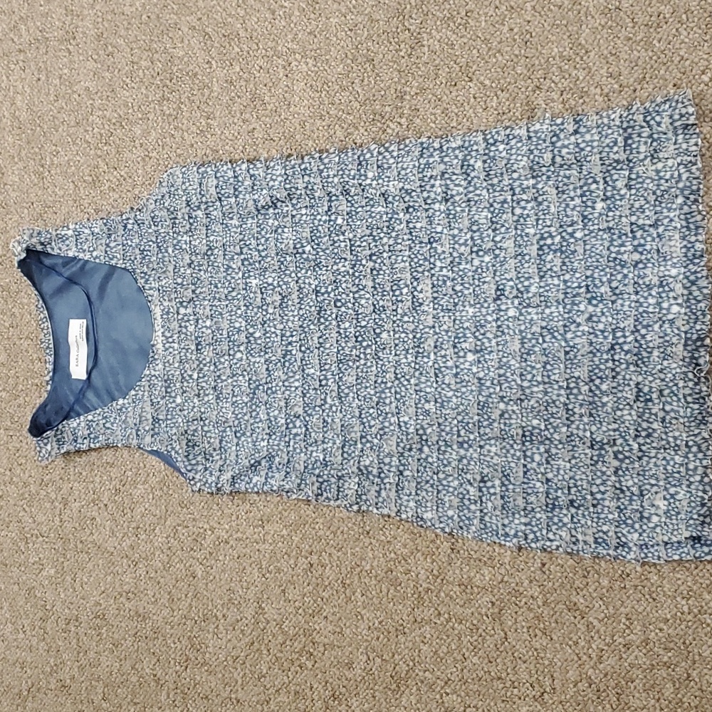 Zara Blue And White Ruffled Dress Size Medium